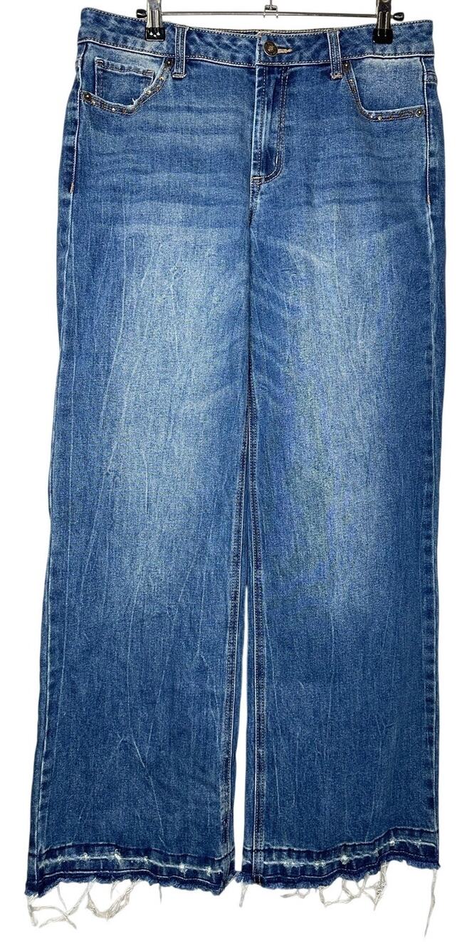 Juicy Couture Rhinestone Abbot Wide Leg Raw Hem Jeans Medium Wash Size 9/29